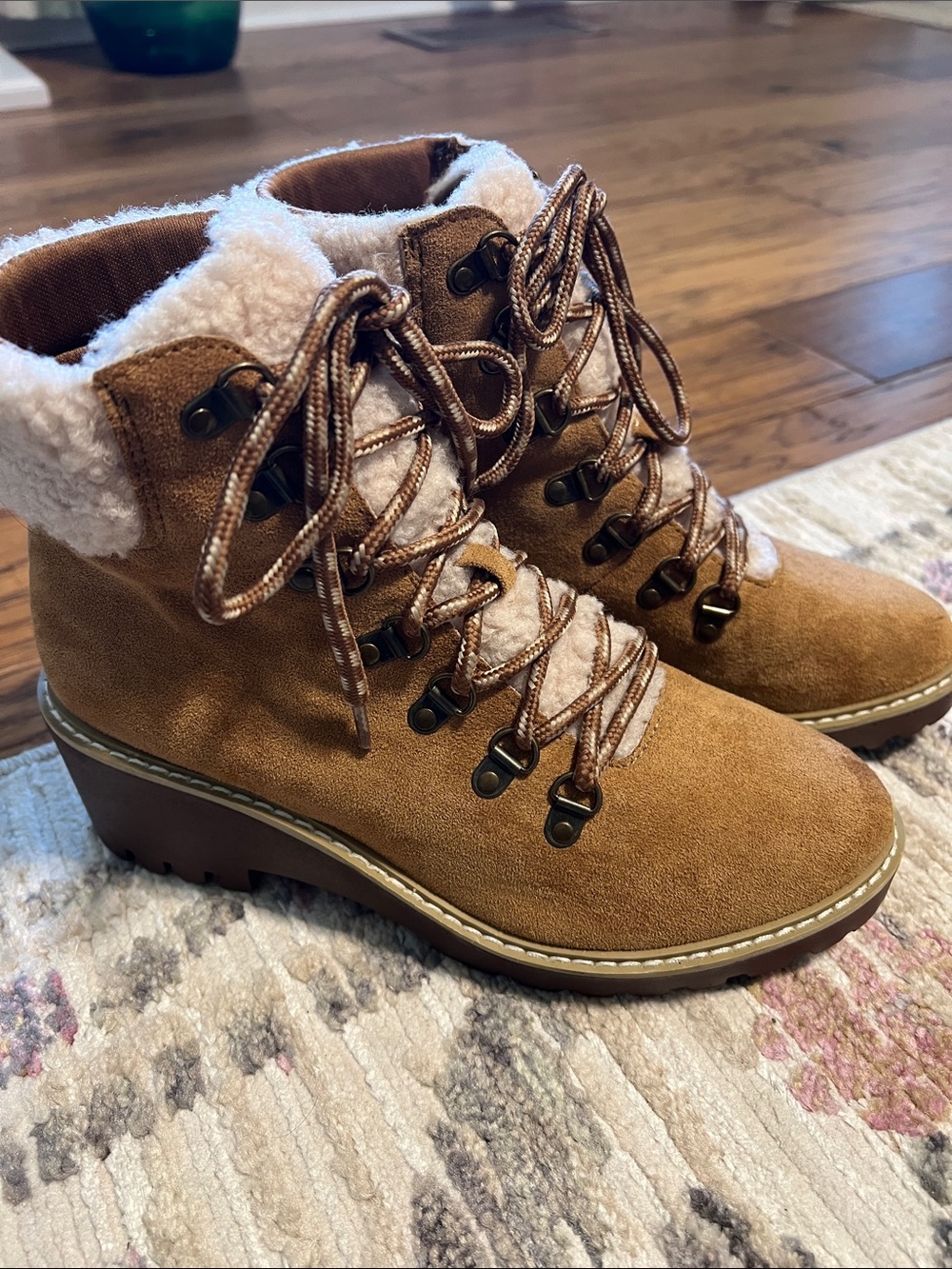 Corkys Chestnut Lace-Up Shearling Collar Boots